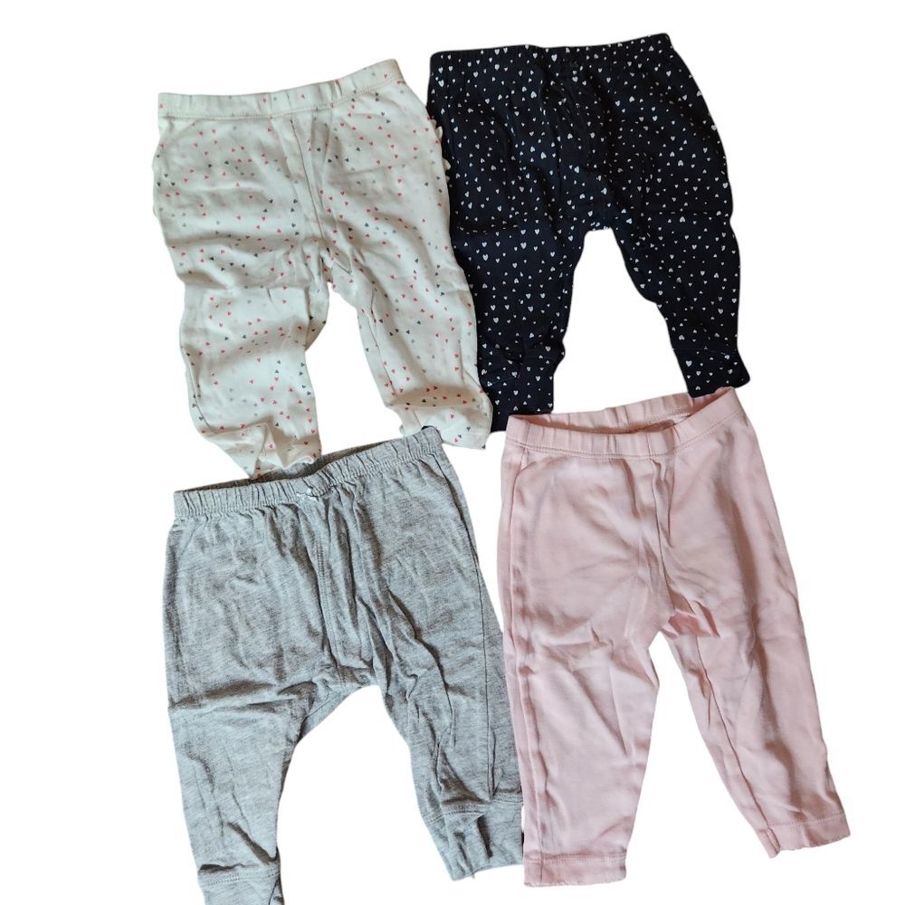 Carter's Lot of 4 Girls Pants Bottoms Size 6 months White Black Gray Pink Hearts